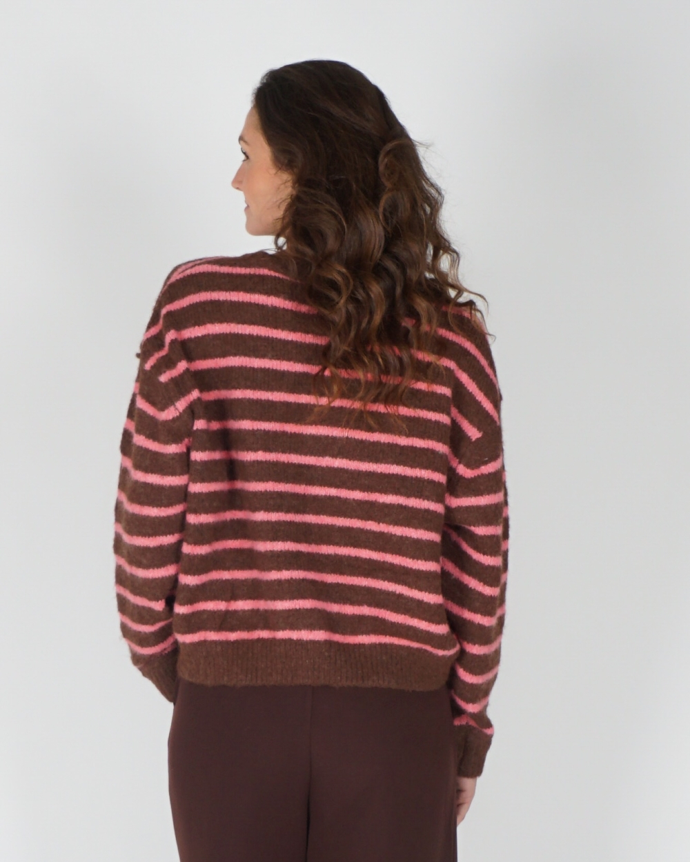 VEST MIA GESTREEPT BRUIN/ROZE