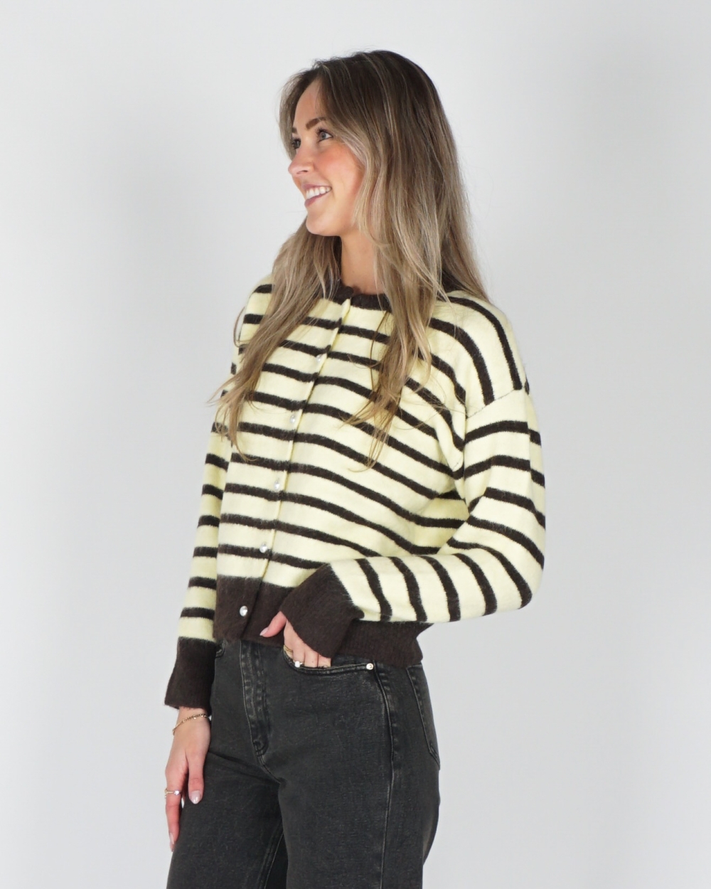 GESTREEPT VEST PAREL BRUIN/GEEL