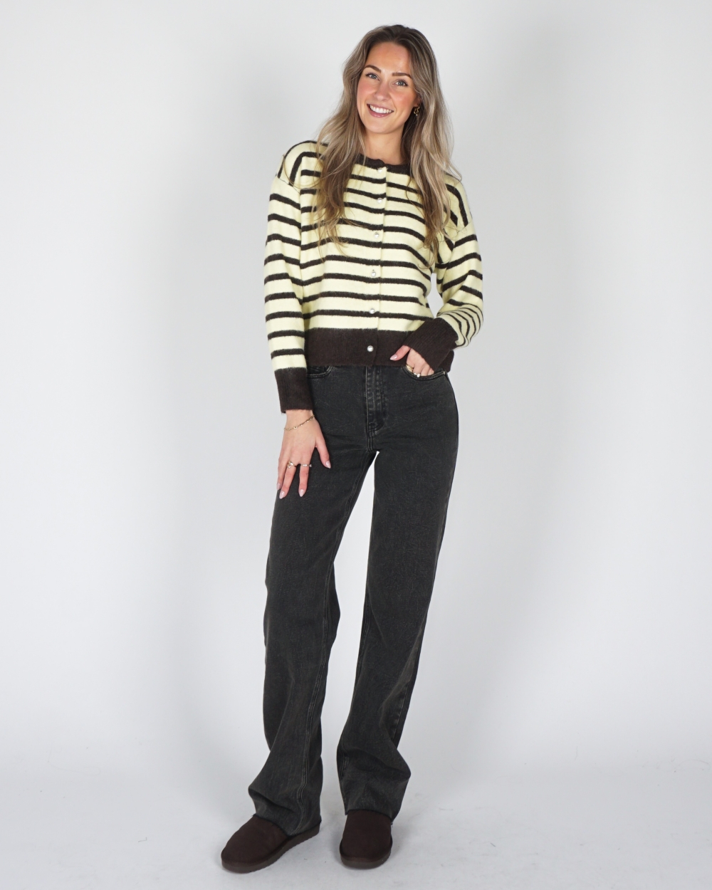 GESTREEPT VEST PAREL BRUIN/GEEL