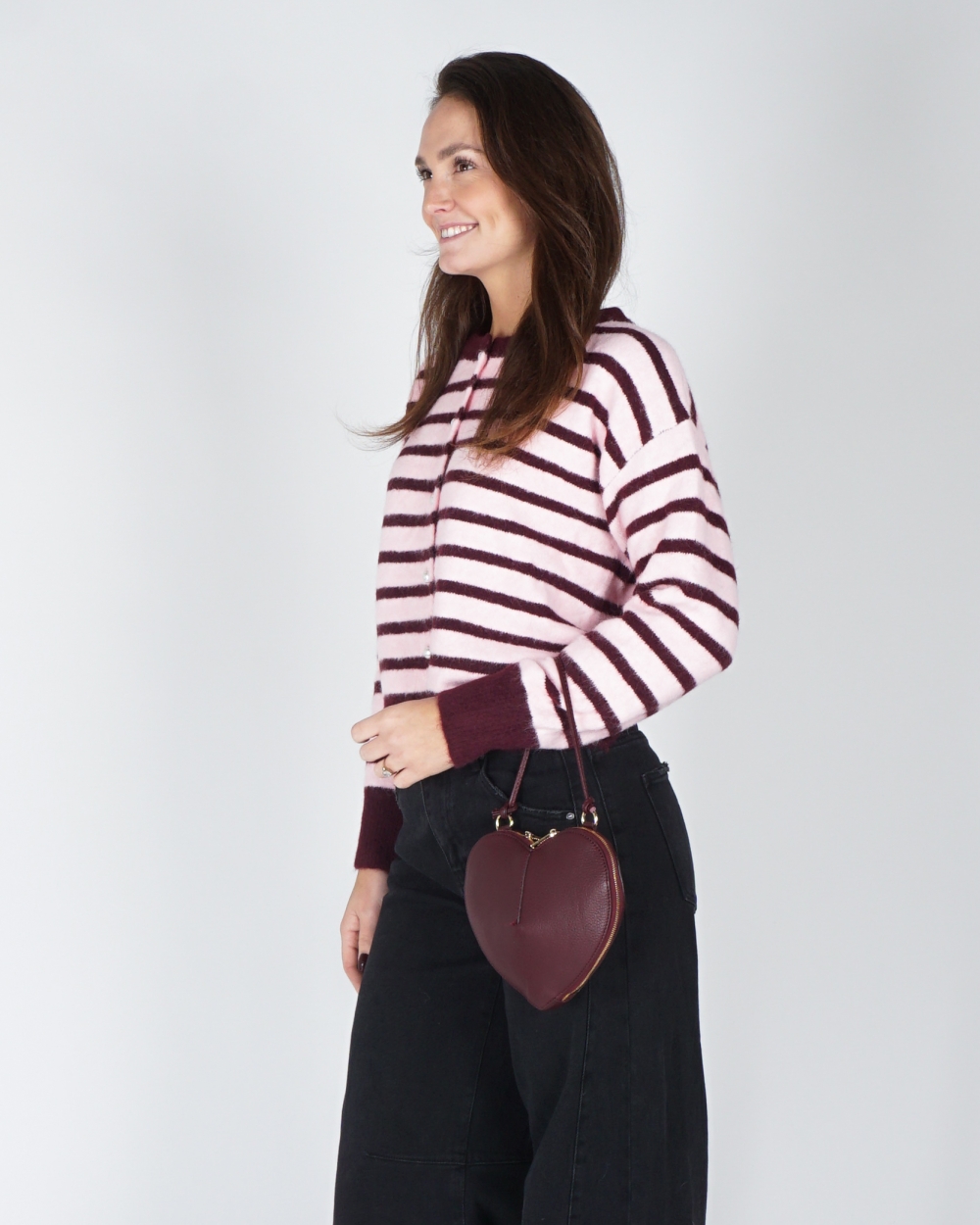 GESTREEPT VEST PAREL BORDEAUX/ROZE