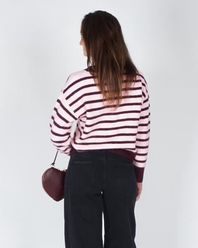 GESTREEPT VEST PAREL BORDEAUX/ROZE