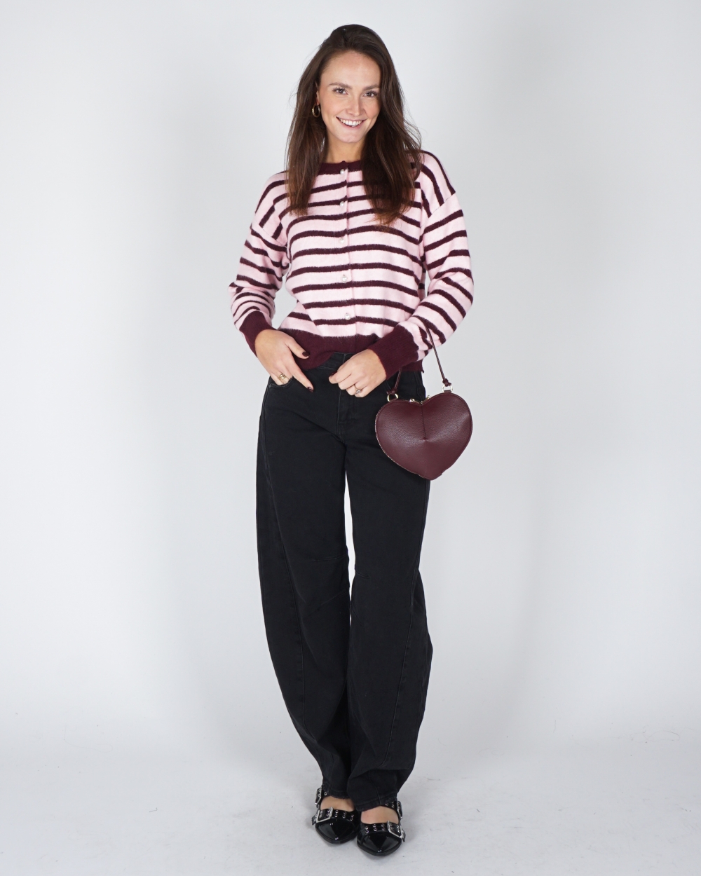 GESTREEPT VEST PAREL BORDEAUX/ROZE