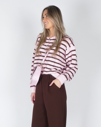 Gossip VEST MIA GESTREEPT ROZE/BRUIN
