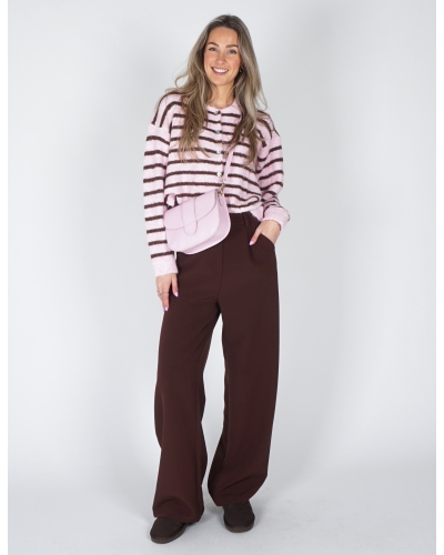 VEST MIA GESTREEPT ROZE/BRUIN