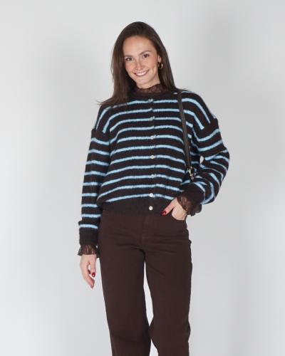 VEST MIA GESTREEPT CHOCO / BLAUW