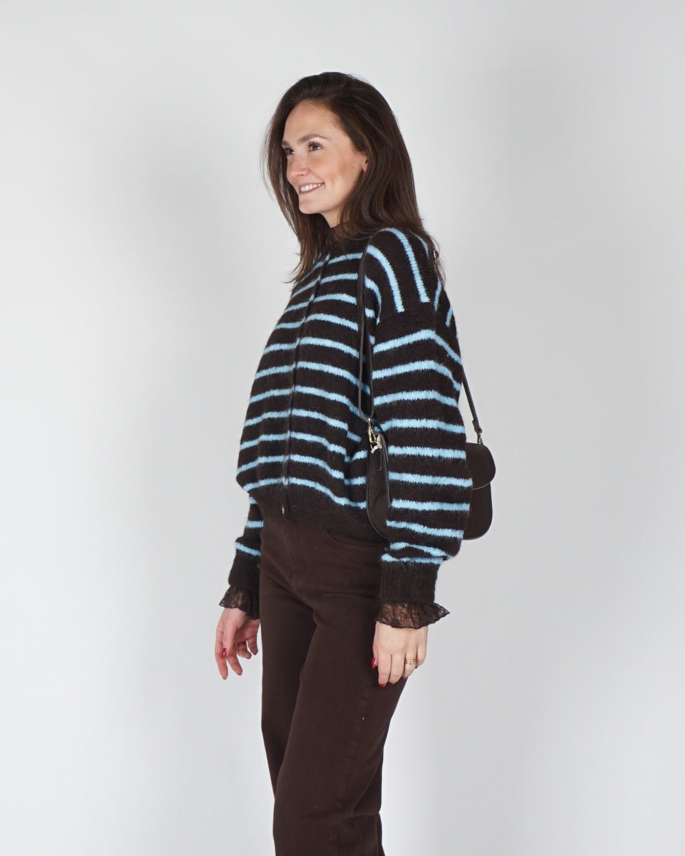 VEST MIA GESTREEPT CHOCO / BLAUW