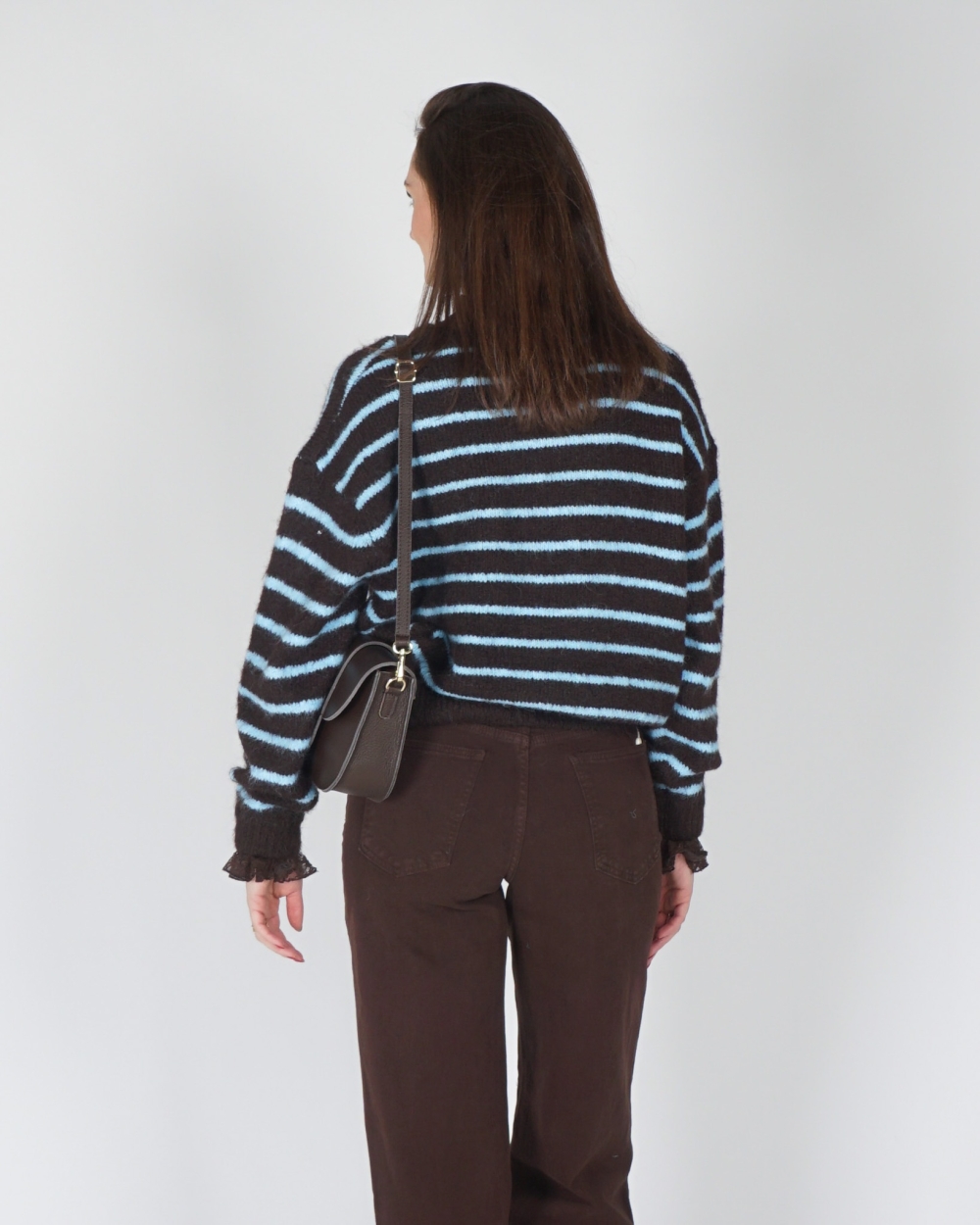 VEST MIA GESTREEPT CHOCO / BLAUW