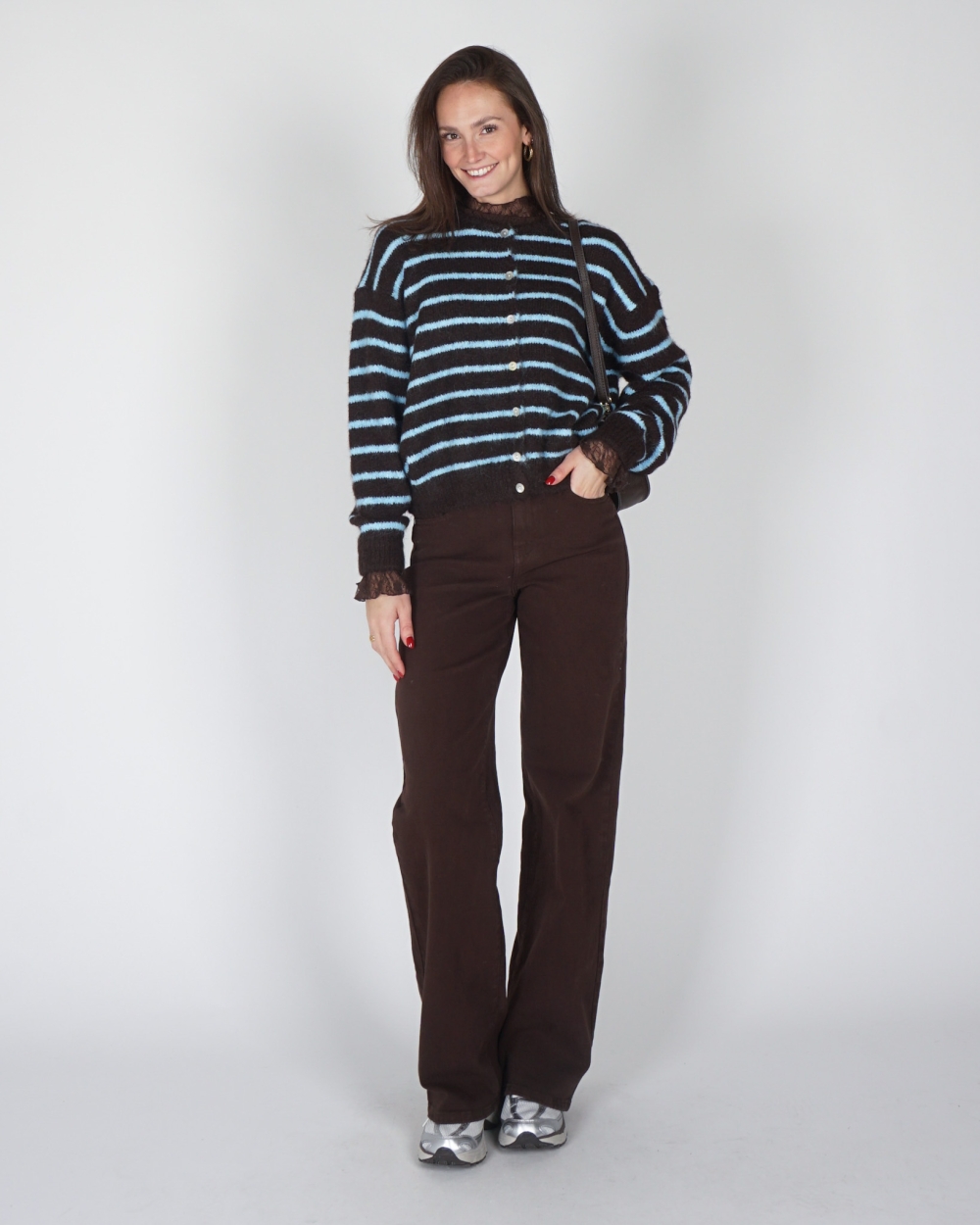 VEST MIA GESTREEPT CHOCO / BLAUW