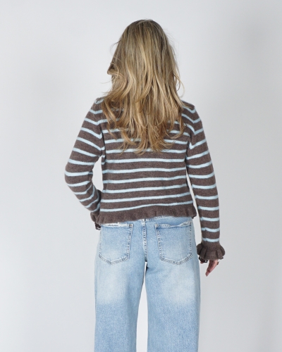 GESTREEPT VESTJE MET RUFFLE BRUIN/BLAUW