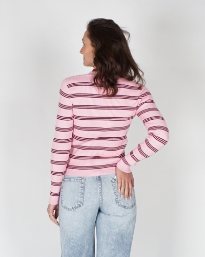 GEBREID VESTJE MET STREPEN ROZE/BORDEAUX 