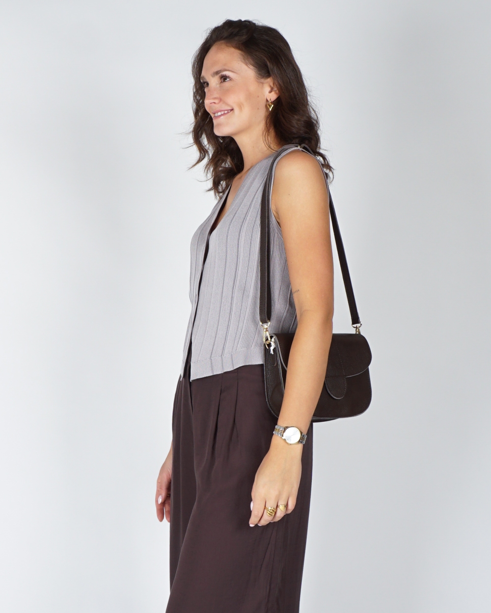 GEBREID GILET MET V-HALS EN STREEPPATROON GRIJS