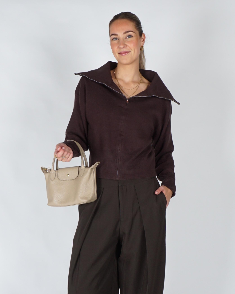 Gossip VEST MET RITS Donkerbruin