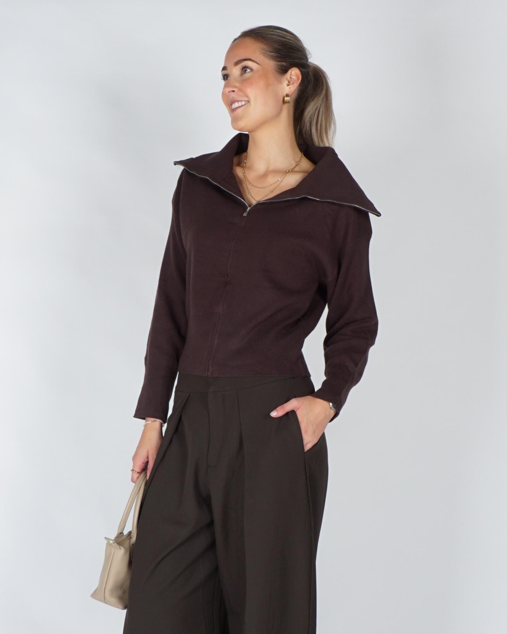 Gossip VEST MET RITS Donkerbruin
