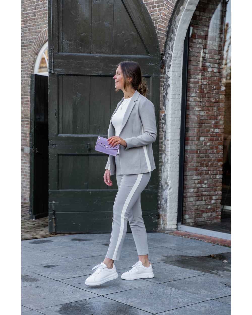 YAYA SCUBA BLAZER LICHTGRIJS MET BIES