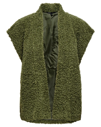 Only TEDDY GILET NAYA DONKERGROEN