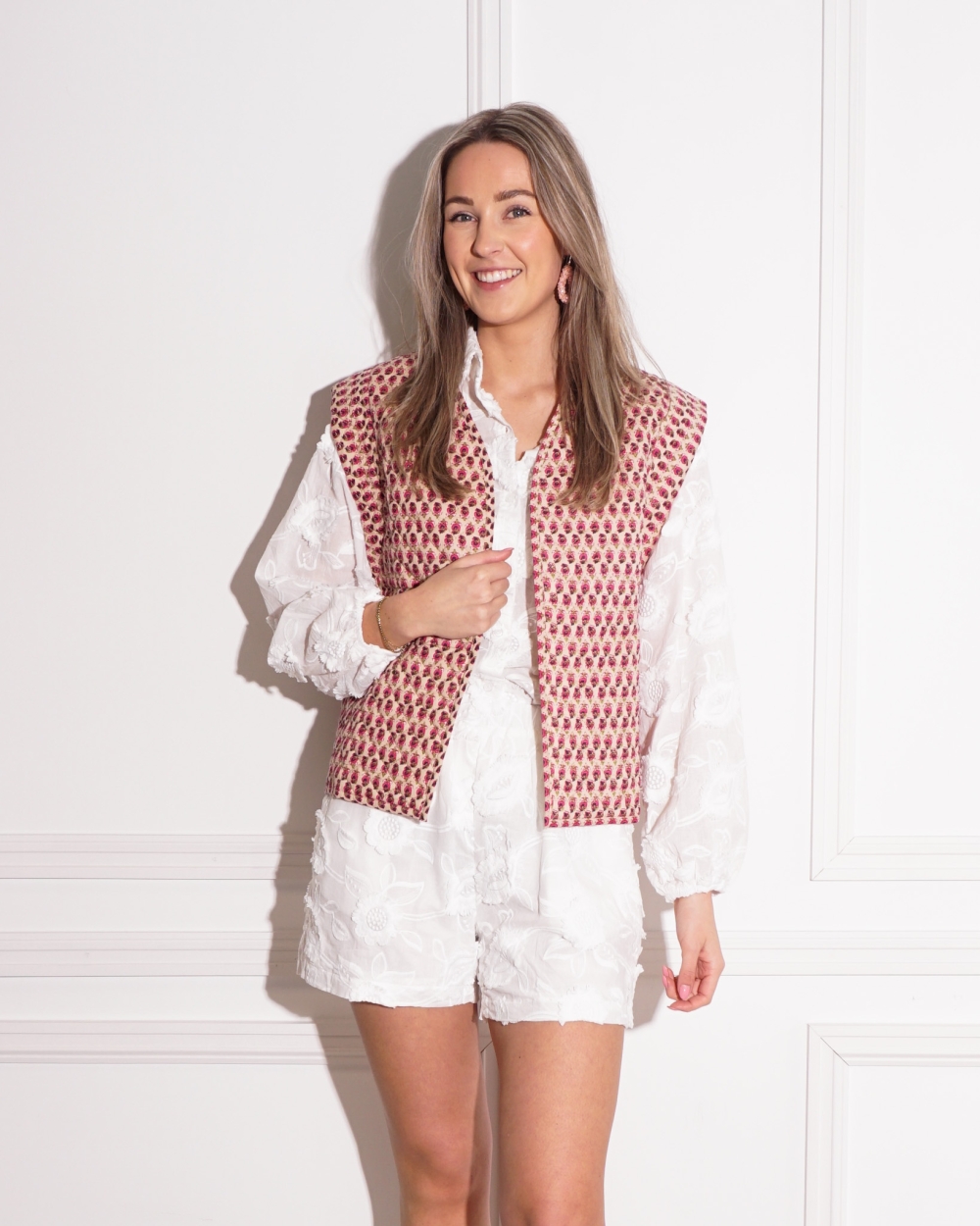 PADDED GILET BLOEMENPRINT ROZE