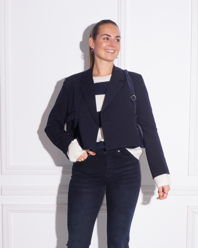 YAYA WOVEN CROPPED BLAZER WITH FLAP