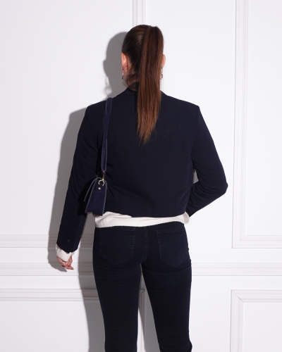WOVEN CROPPED BLAZER WITH FLAP