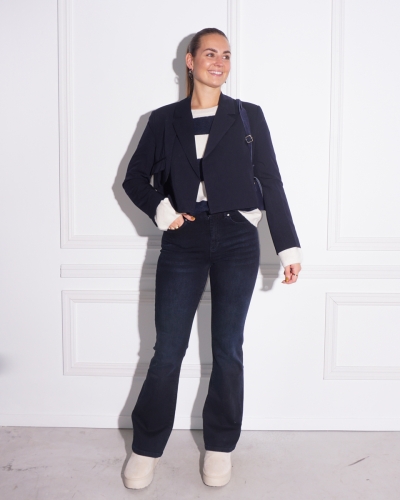 WOVEN CROPPED BLAZER WITH FLAP