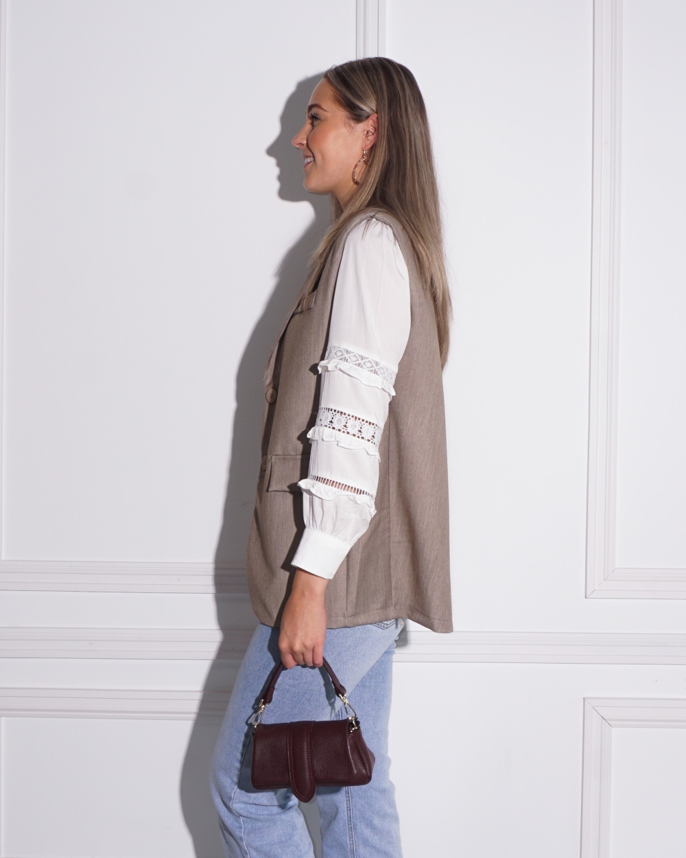 GILET MET SPLIT BRITT TAUPE