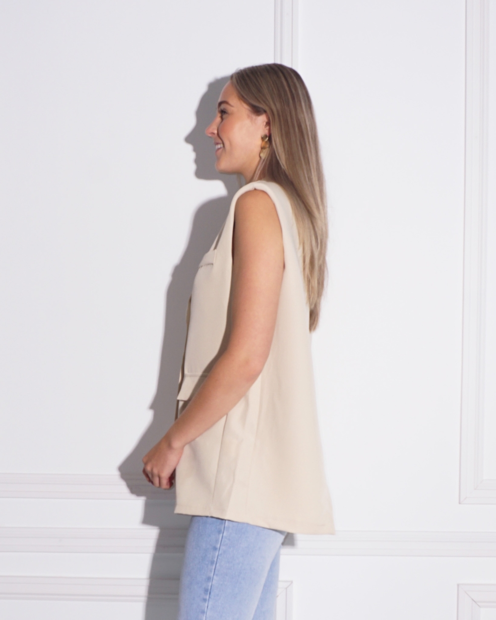 GILET MET SPLIT BRITT ECRU