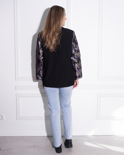 BLAZER MET JACQUARD MOUWEN ZWART