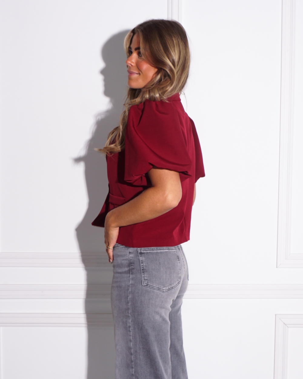 PUFF SLEEVE SHORT BLAZER BORDEAUX