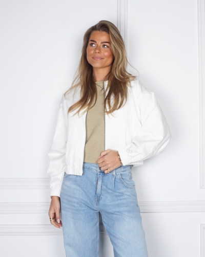 YAYA WOVEN CROPPED BOMBER JACKET OFF WHITE