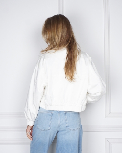 WOVEN CROPPED BOMBER JACKET OFF WHITE