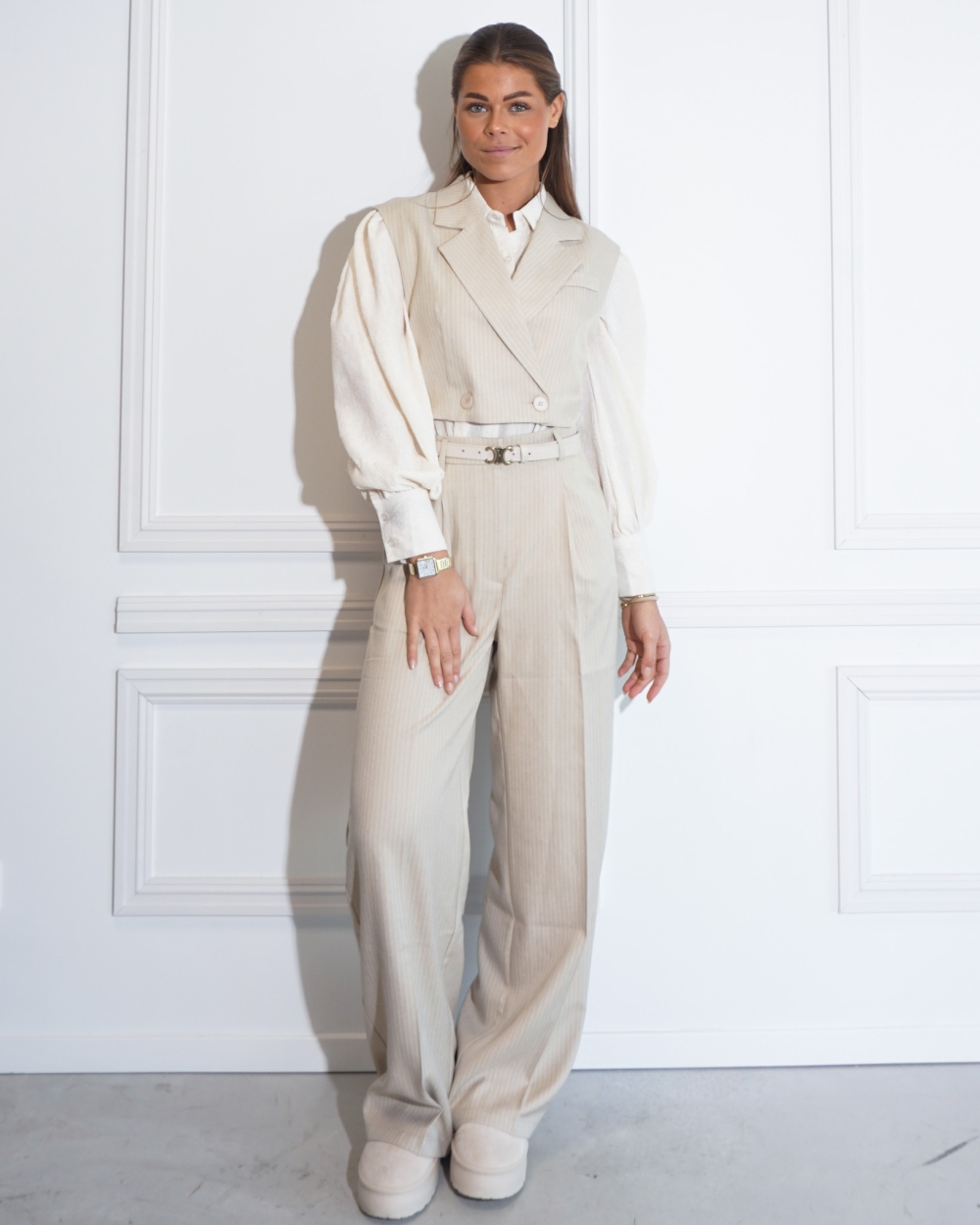 GILET CARMEN BEIGE KRIJTSTREEP