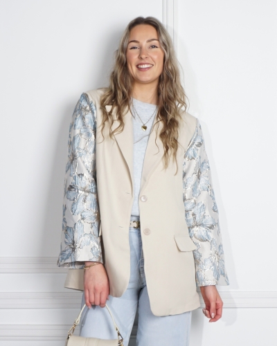 Gossip BLAZER JACQUARD MOUW BLAUW BEIGE