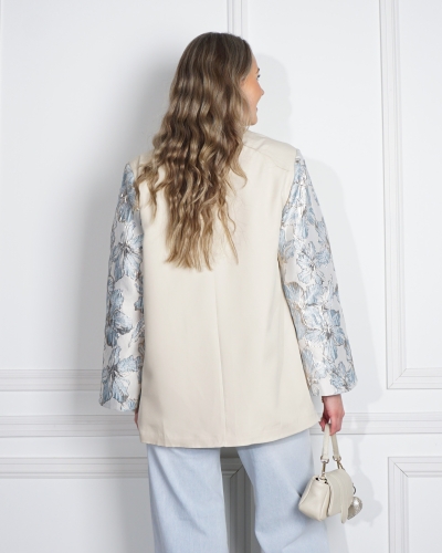 BLAZER JACQUARD MOUW BLAUW BEIGE
