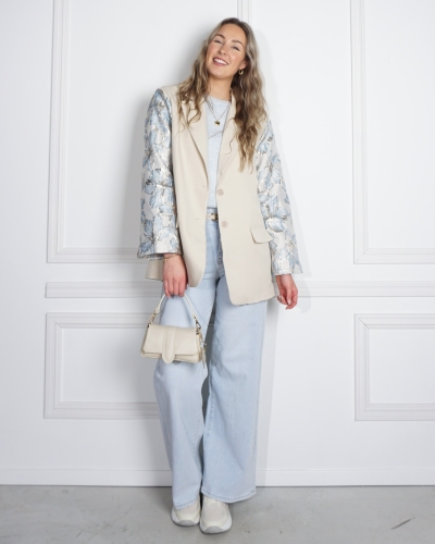 BLAZER JACQUARD MOUW BLAUW BEIGE