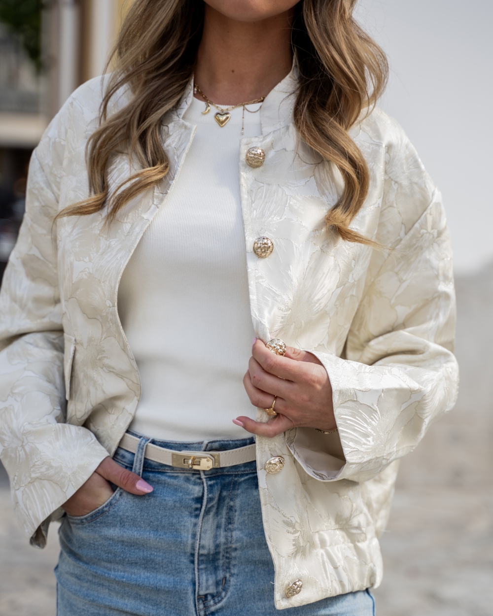 JACQUARD BOMBER LIO BEIGE/GOUD