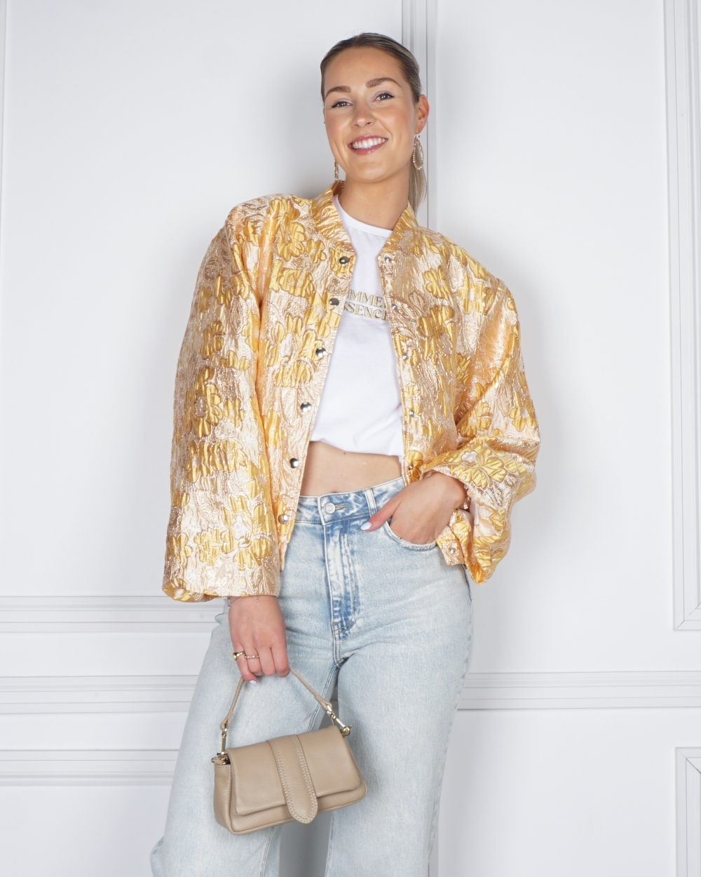JACQUARD BOMBER GEEL