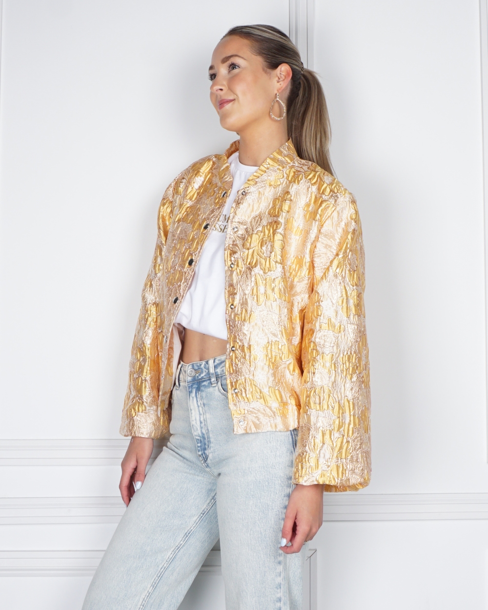 JACQUARD BOMBER GEEL