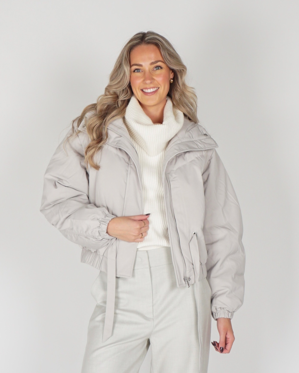 CROPPED JACKET ZIP-OFF LICHTGRIJS