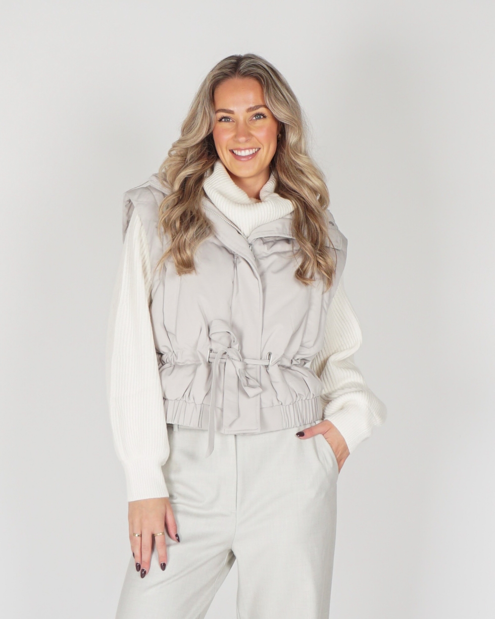 CROPPED JACKET ZIP-OFF LICHTGRIJS