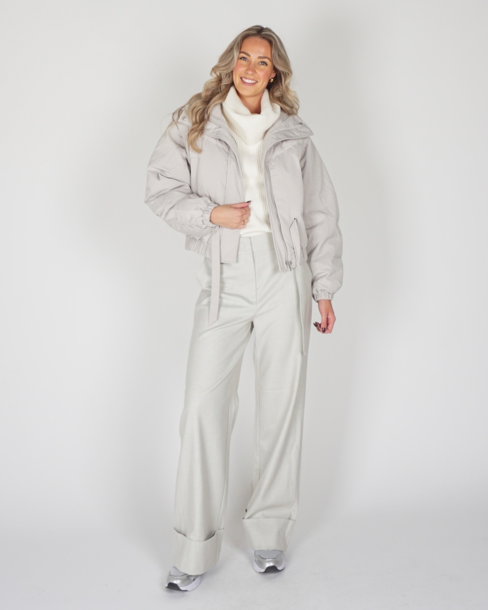 CROPPED JACKET ZIP-OFF LICHTGRIJS