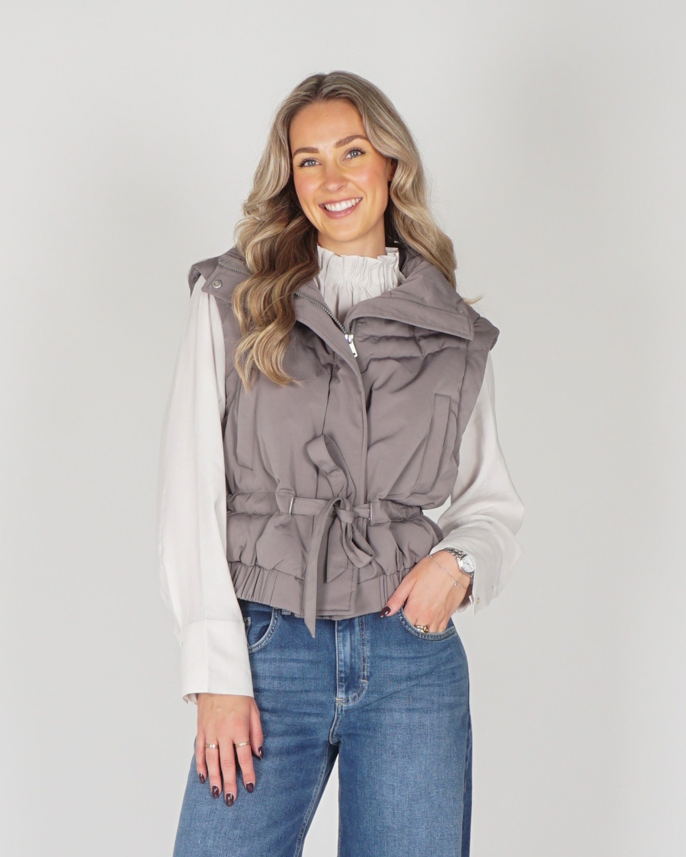 CROPPED JACKET ZIP-OFF TAUPE