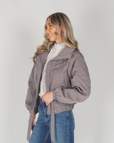 CROPPED JACKET ZIP-OFF TAUPE