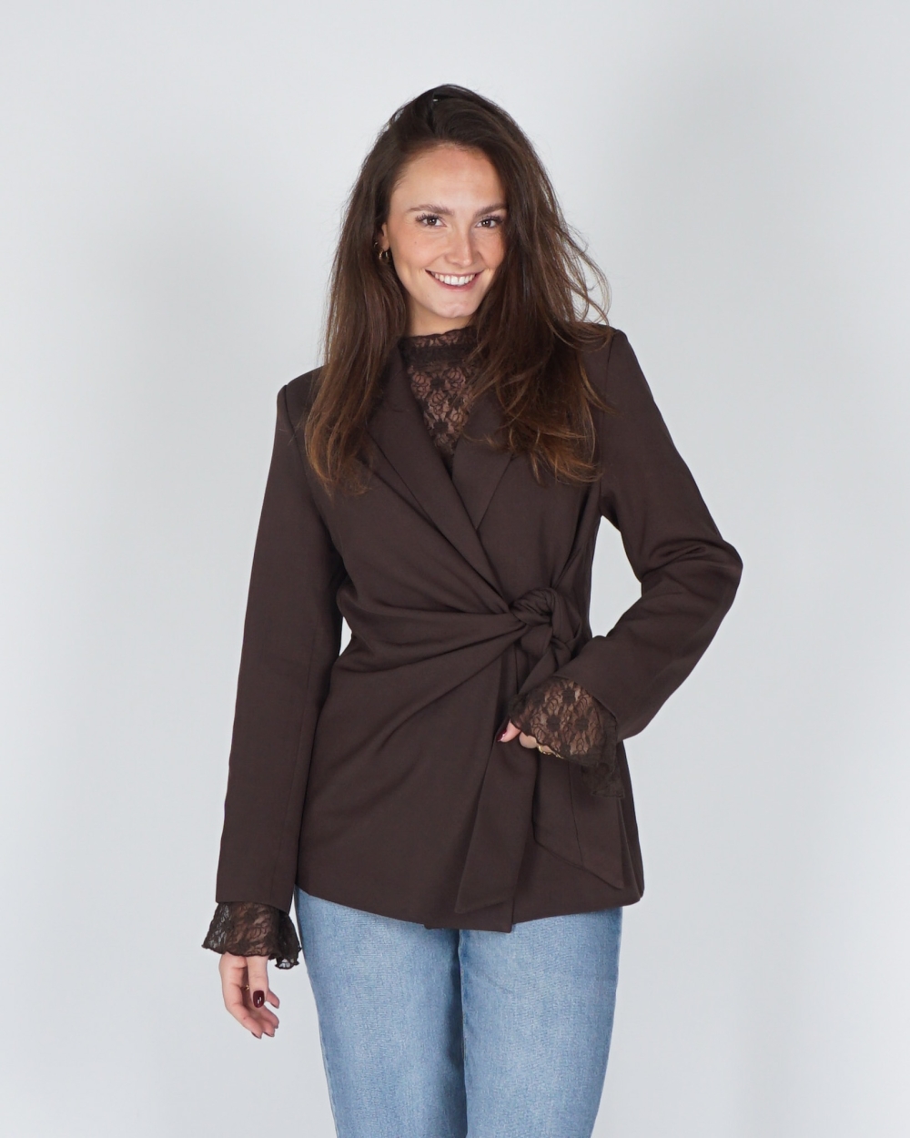 BLAZER MET OVERSLAG CHOCO BROWN
