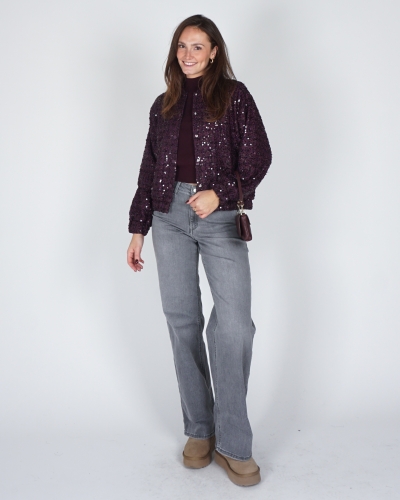 PAARS BOMBER JACKET MET PAILLETTEN