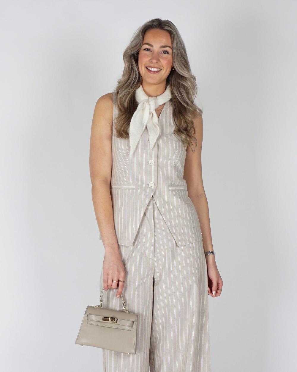 GILET INEZ MET STREPEN BEIGE
