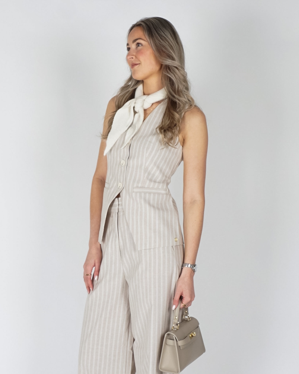 GILET INEZ MET STREPEN BEIGE