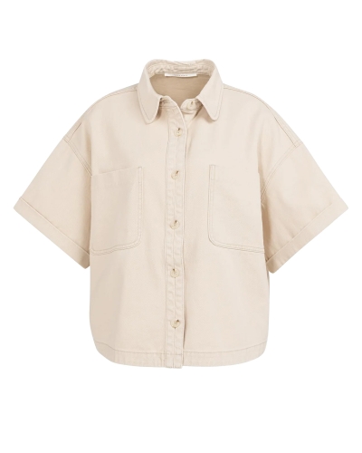 DENIM BLOUSE MET KORTE MOUWEN BEIGE