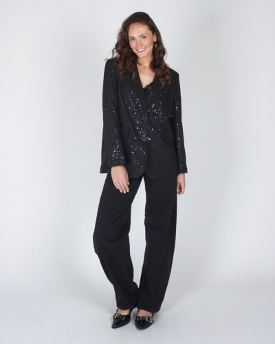 GLITTER BLAZER MET SPLIT ZWART