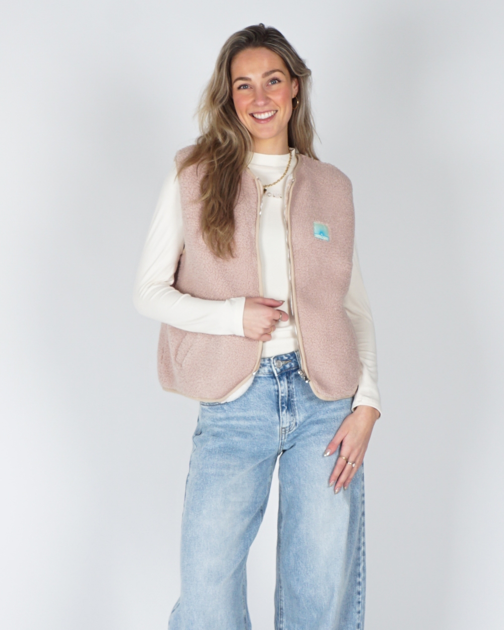 REVERSIBVLE TEDDY GILET AMOUR BEIGE