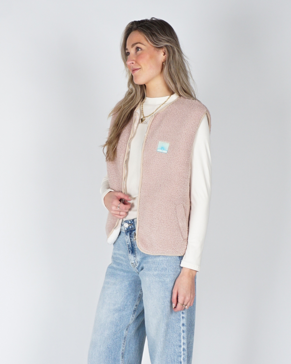 REVERSIBVLE TEDDY GILET AMOUR BEIGE