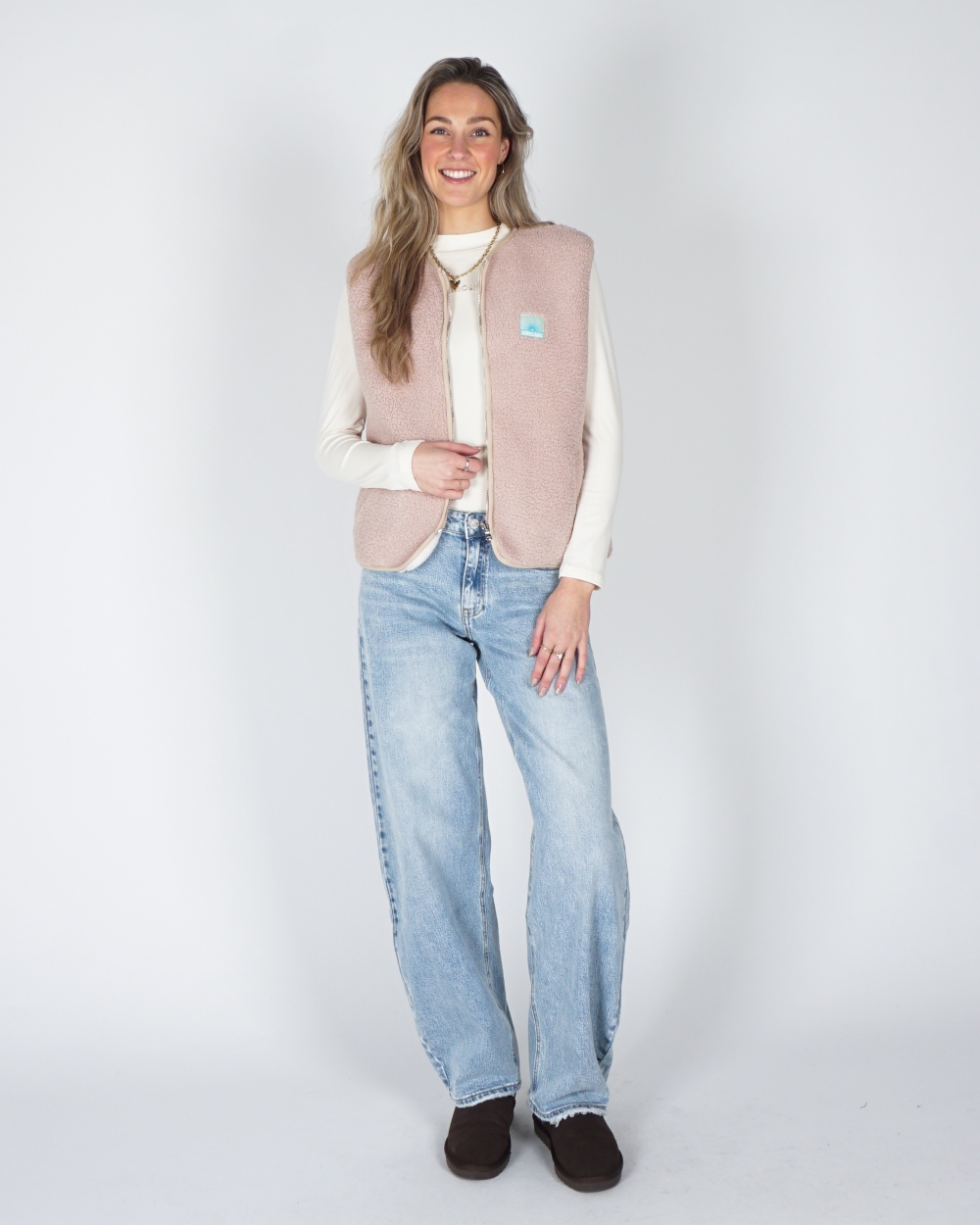 REVERSIBVLE TEDDY GILET AMOUR BEIGE